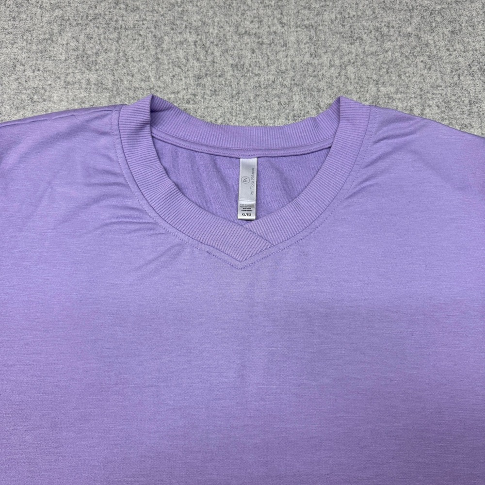 Flora Nikrooz V-Neck Top XL Purple Short Sleeve Ribbed Side Panel Loungewear Tee - Picture 6 of 9